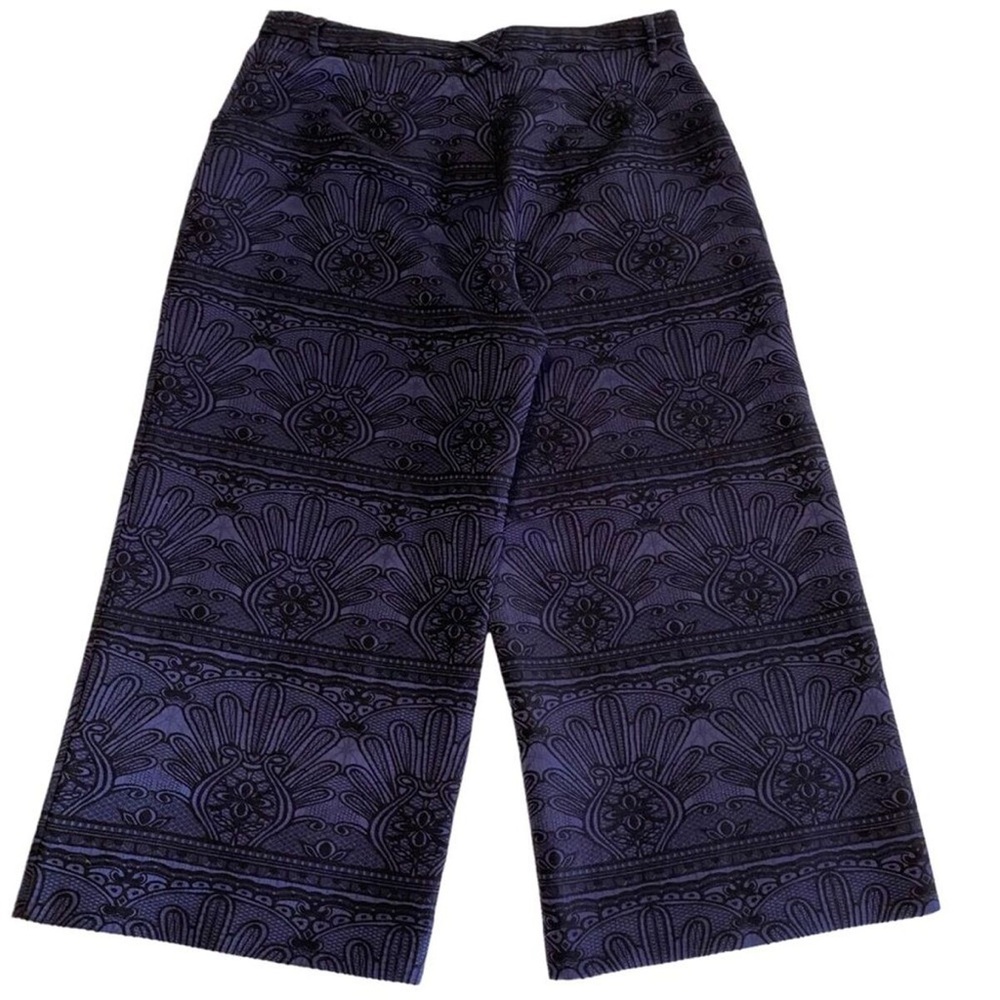 BCBGeneration Brocade Jacquard Culottes Blue Wide Leg Cropped Pants - Picture 3 of 3